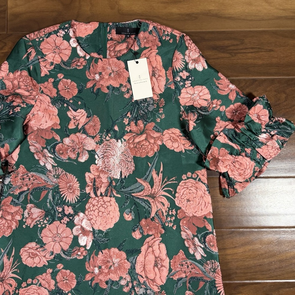 Abbey Glass Women's Size Medium Forest Floral Jacquard Bronwyn Midi Dress $325 - Picture 2 of 13
